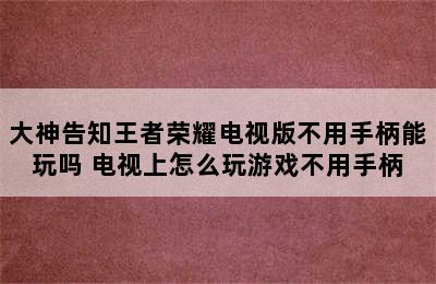 大神告知王者荣耀电视版不用手柄能玩吗 电视上怎么玩游戏不用手柄